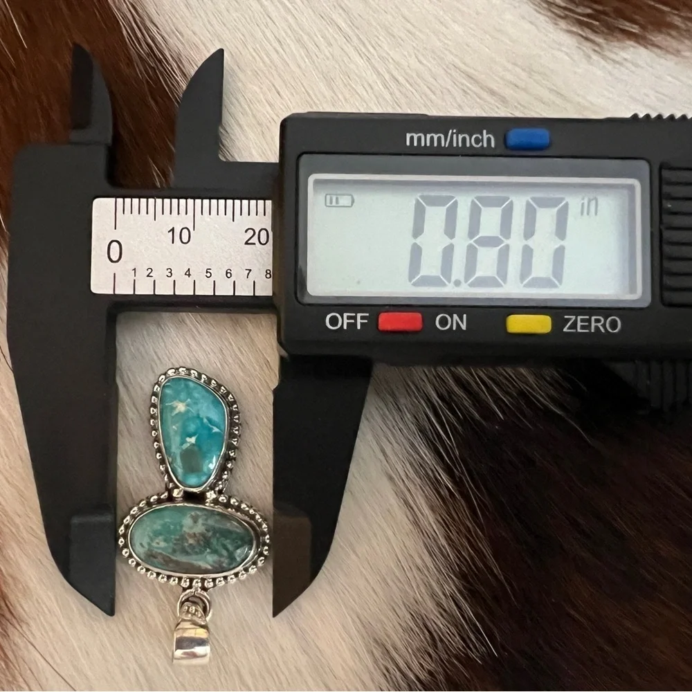 ❤️ White Water Turquoise Sterling Navajo Style 2 Stone Pendant 1.54”L - 5.8 Gram